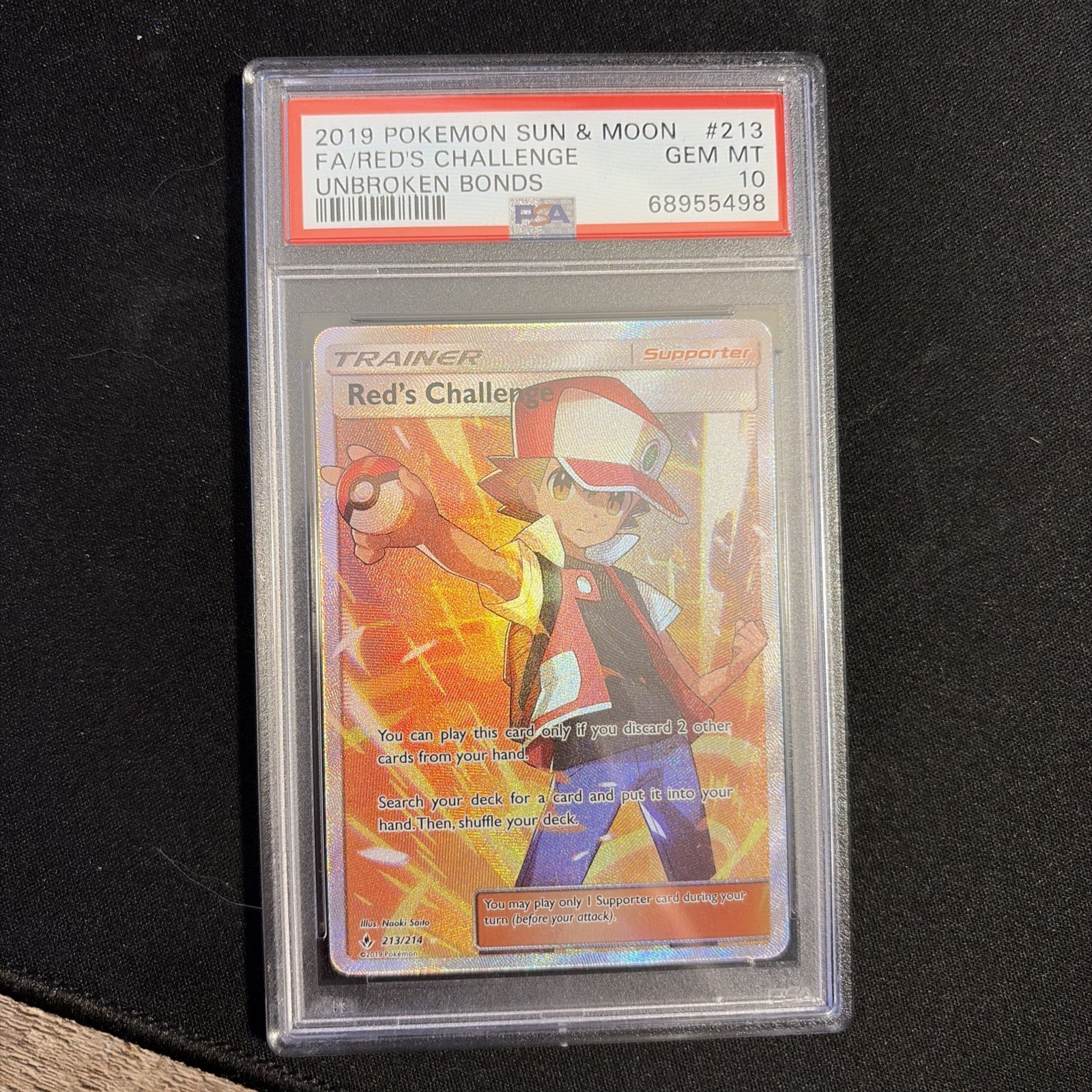2019 POKEMON SUN & MOON UNBROKEN BONDS #213 FULL ART/RED'S CHALLENGE PSA 10