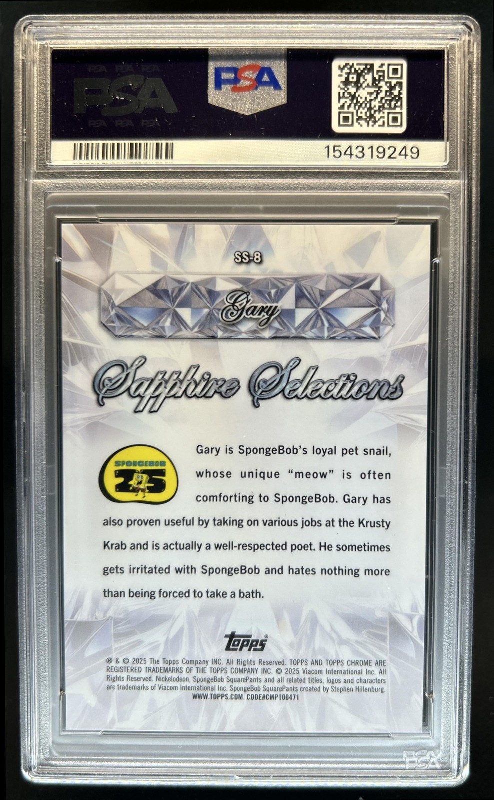 2025 Topps Chrome SpongeBob Squarepants Sapphire Gary Selections #SS-8 PSA 10 view 2