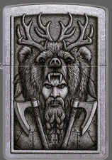 WOODSMAN BARBARIAN WARRIOR / ZIPPO LIGHTER STREET CHROME / NEW IN BOX & MADE USA