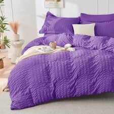 Dark Purple Duvet Cover King Size, Ultra Soft 3-Piece Seersucker Duvet Cover