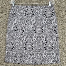 Modern Talbots Paisley Print Cotton Stretch Pencil Skirt Black White 8P B239