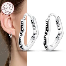 KUNSIR 925 Sterling Silver Mini Heart Pave Accent Huggie Hoop Earrings For Women