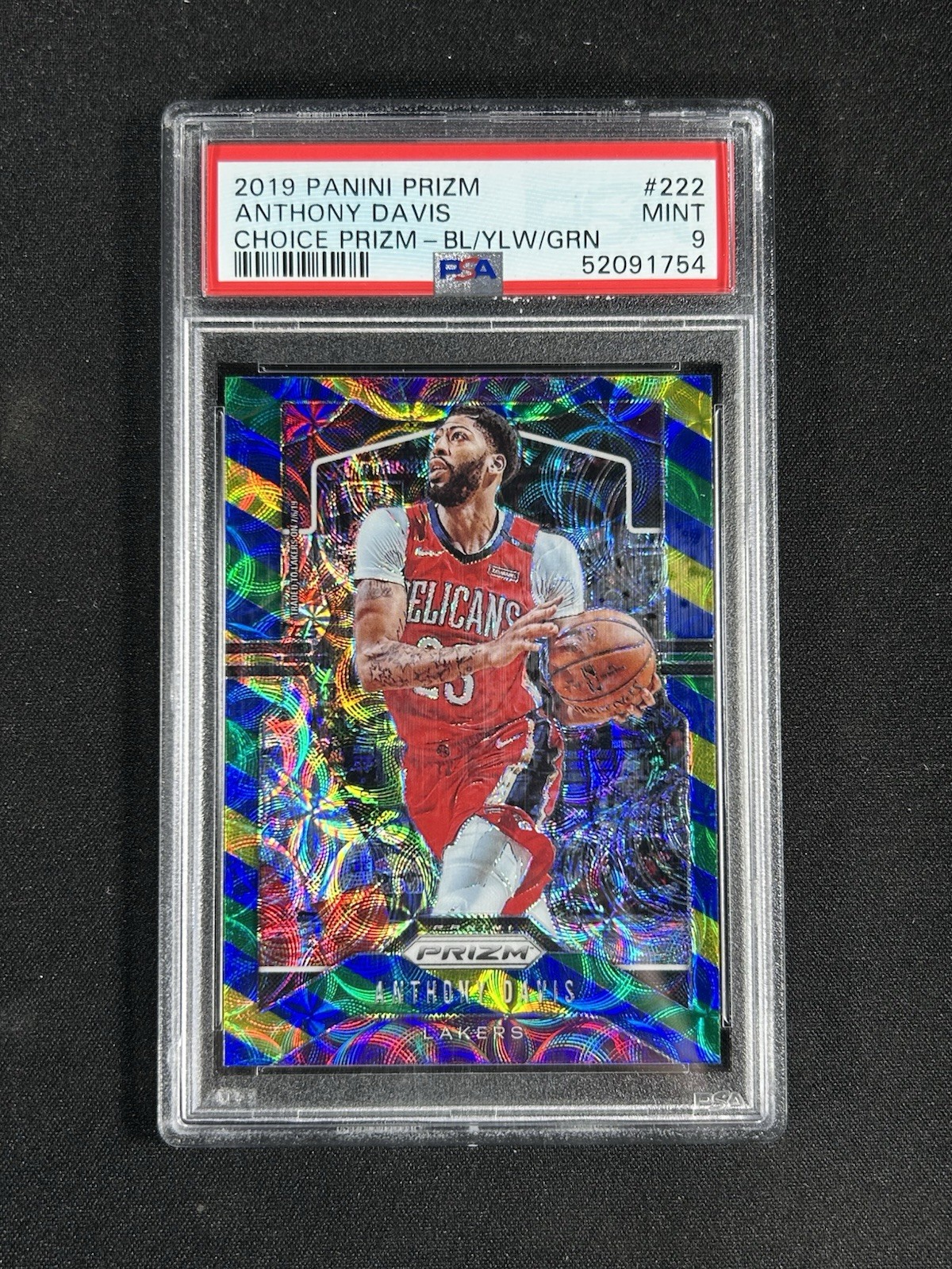 2019-20 Panini Prizm Choice Blue Yellow & Green Prizm Anthony Davis #222 PSA 9