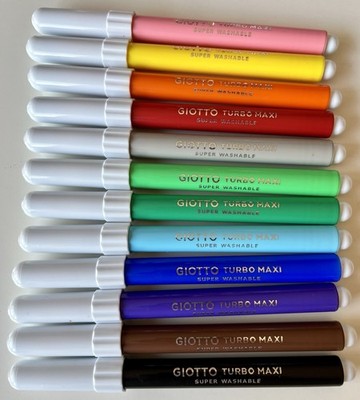 Giotto Turbo Maxi 12 Felt Tip Fibre Tip Colouring Pens Super Washable *No Box