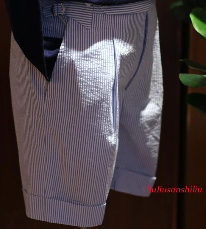 Chic Men Summer Cotton Suit Shorts Striped High Waist Casual Short Pants Holiday