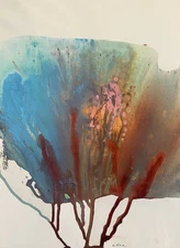 Abstract Mixed Media Ink Watercolor Painting on 11 X 15” Paper Contemporary