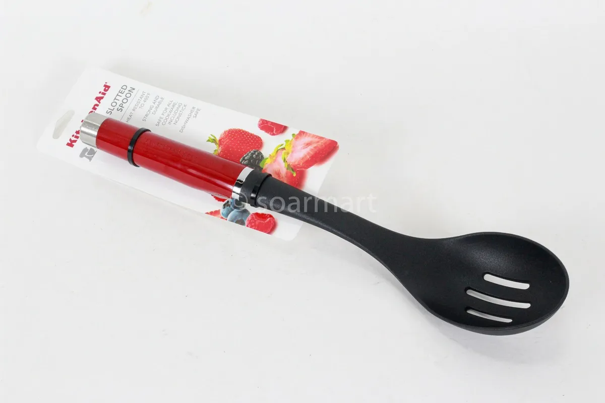 KitchenAid KO004OHOBA Gourmet Nylon Slotted Spoon One Size Red NON-STICK New