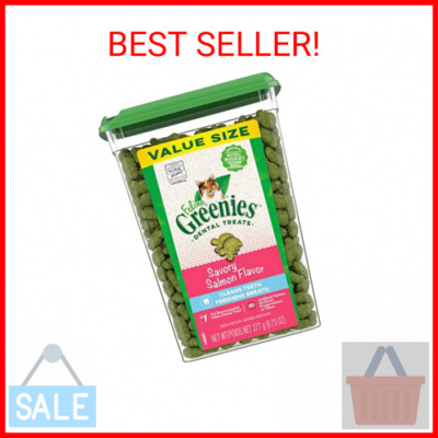 FELINE GREENIES Adult Dental Cat Treats, Savory Salmon Flavor, 9.75 oz. Tub