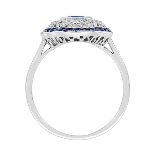 18K White Gold Blue Sapphire Diamond Art Deco Style Openwork Jewelry Set - Picture 13 of 18