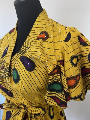African Ankara 2pc yellow pant set multi  S/M