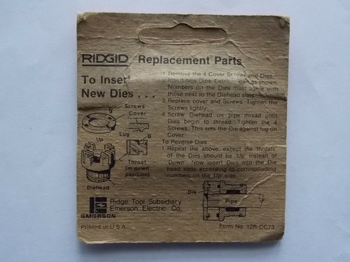RIDGID 1/4" NPT 12-R PIPE THREADING DIES REVERSIBLE 111-R 11-R 00-R 37815 RED - Picture 5 of 11