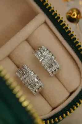2Ct Baguette Cut Lab-Created Diamond Huggie Hoop Earrings 14K White Gold Plated