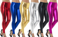 80s Leggings Metallic Trousers Disco Ladies Fancy Dress Costume Accessory
