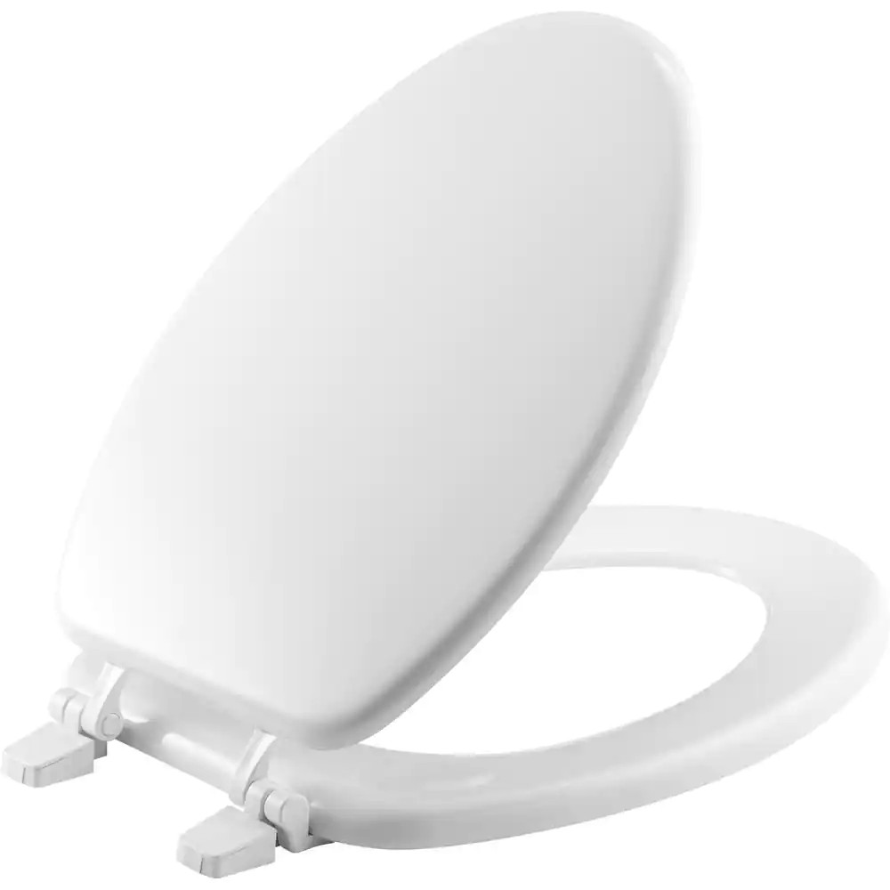 Elongated Closed Front Toilet Seat in White, Enameled Wood, High-Gloss Finish