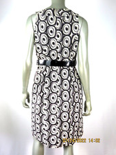 CAROLE LITTLE SZ 6 NWT 100% Cotton White Black Beige Black Belt Tunic Dress