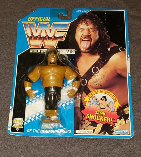 WWF Samu Of The Head Shrinkers Figure Blue Card Ha...
