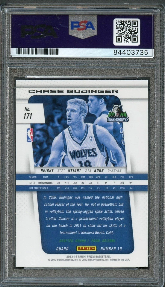2013-14 Panini Prizm #171 Chase Budinger Signed Card AUTO PSA Slabbed Timberwolv - Image 2 of 2