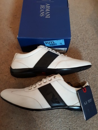 ARMANI WHITE LEATHER TRAINERS SIZE 6.5 UK - Picture 2 of 5