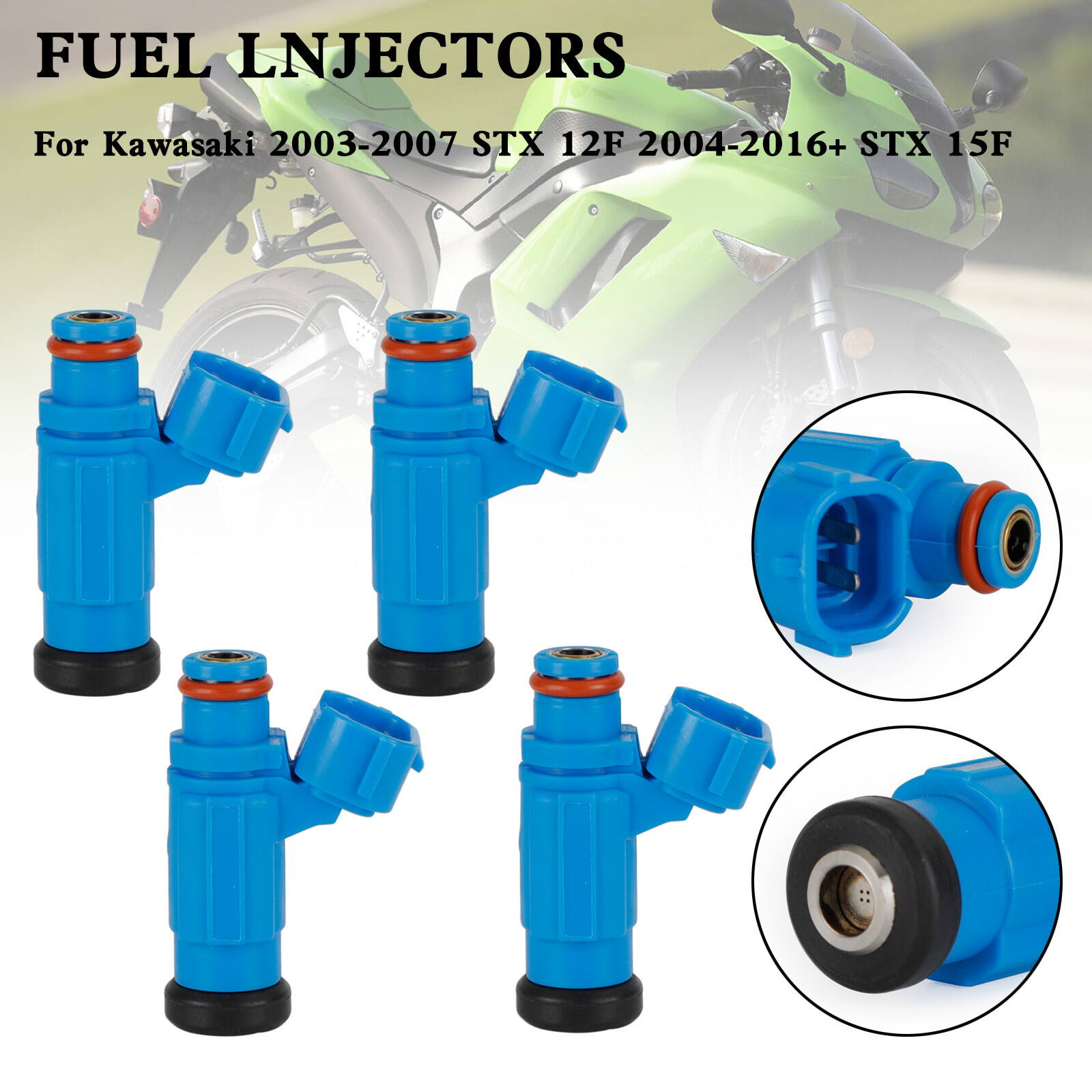 4-Pack Fuel Injectors For Kawasaki ZX6R (2007-2012) - 8-Hole 49033