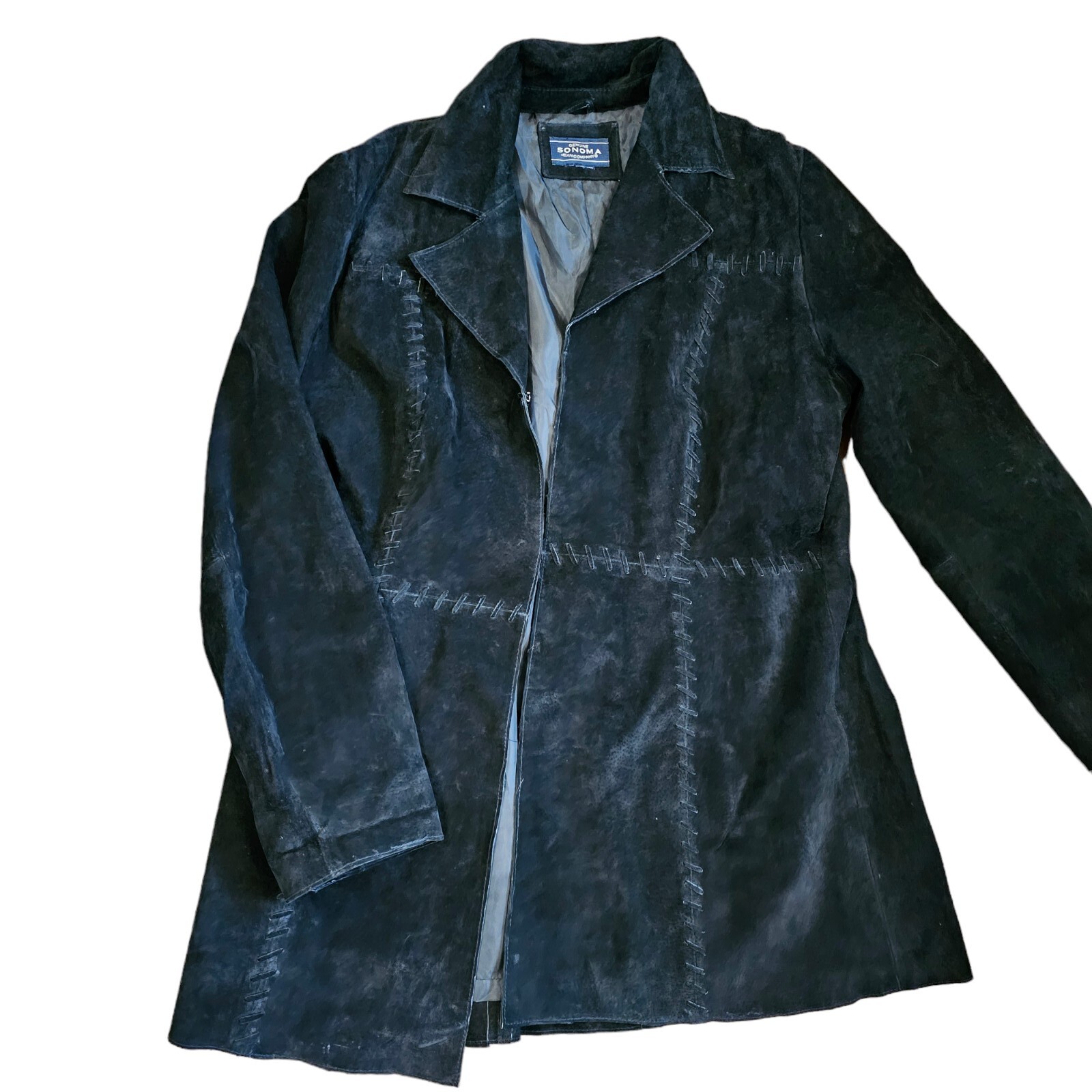 Womens Black Suede Patchwork Jacket Large Vintage… - image 4