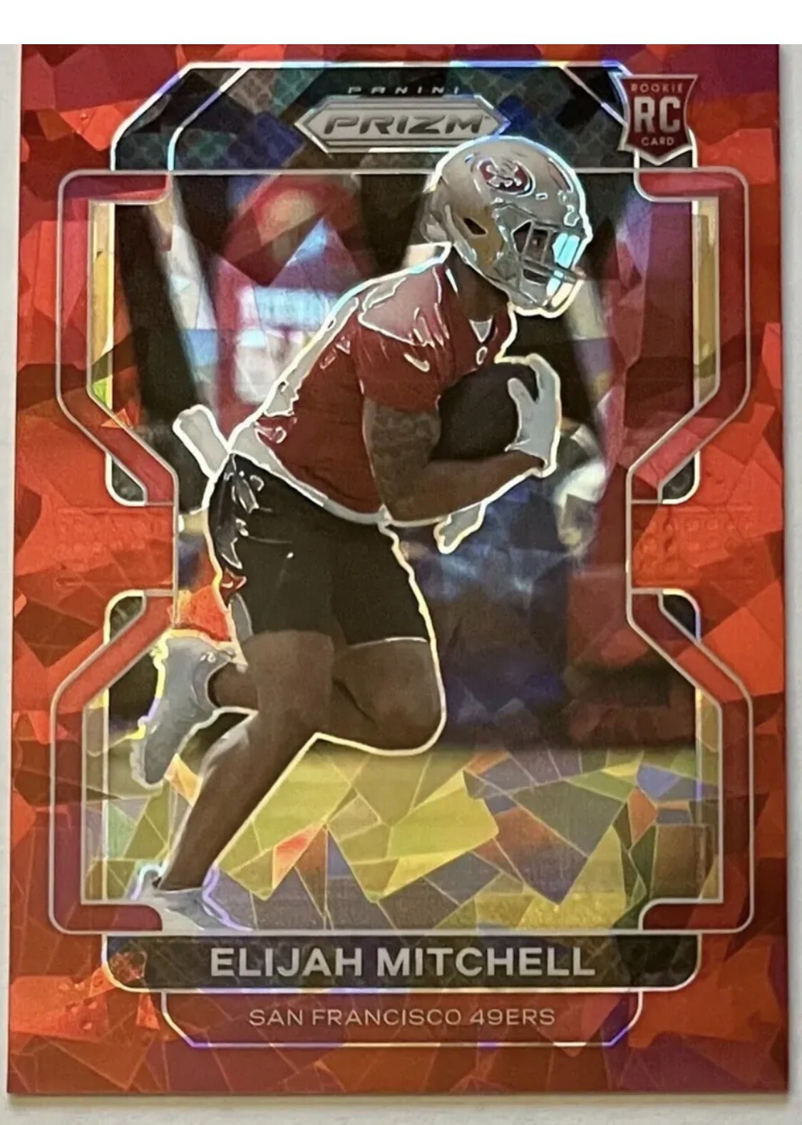 2021 Panini Prizm TRUE Red Elijah Mitchell SSP 49ers #399 color match