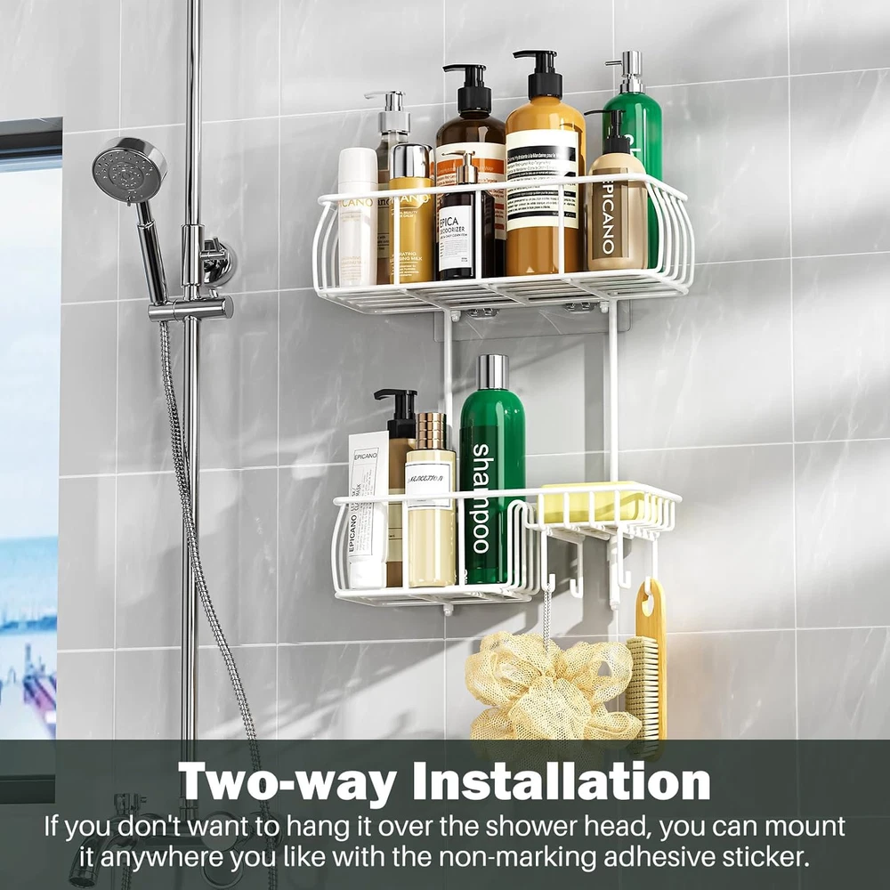 Shower Caddy Hanging Anti-Swing Over Head Shower Caddy Rustproof Hanging Mount
