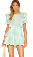 LoveShackFancy Natasha Heritage Mini Dress S 6 Tie Dye Green Cotton Short 42232