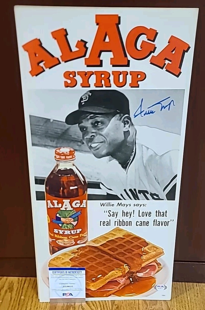 WILLIE MAYS PSA/DNA COA AUTOGRAPHED SIGNED 60's ALAGA SYRUP