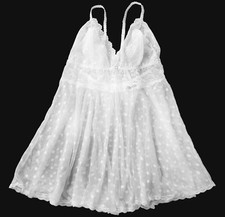 Seductive Wear By Cinema Etoile Babydoll Polka-Dot Lace Rhinestone Sheer White M