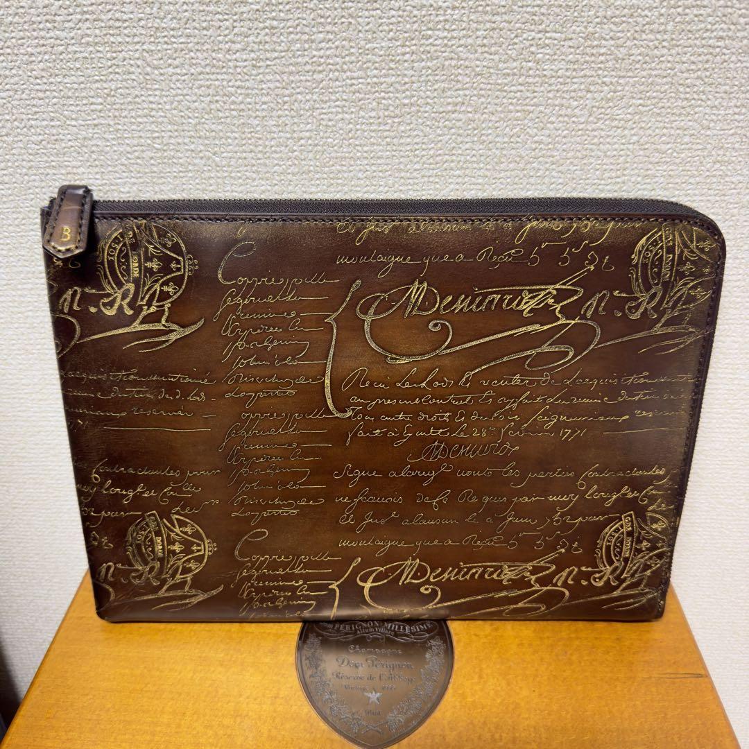 Berluti Nino Gm Gold Scritto Clutch Bag | eBay