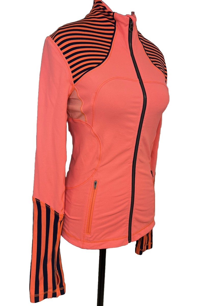 Lululemon Neon Orange Zip Jacket Flare Stripe Inkwell Navy Striped