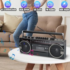 Bluetooth 2 Way Speaker System MP3 Cassette Radio Player Recorder w/ AM/FM/SW