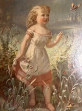 Little Barefoot & The Butterlfly Armstrong & Co Antique Lithograph Framed 17x13