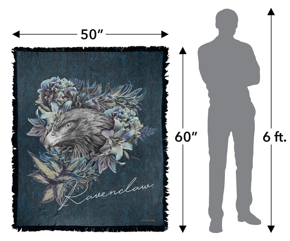 Harry Potter Blanket, 50"x60" Floral Lines Ravenclaw Woven Blend Throw