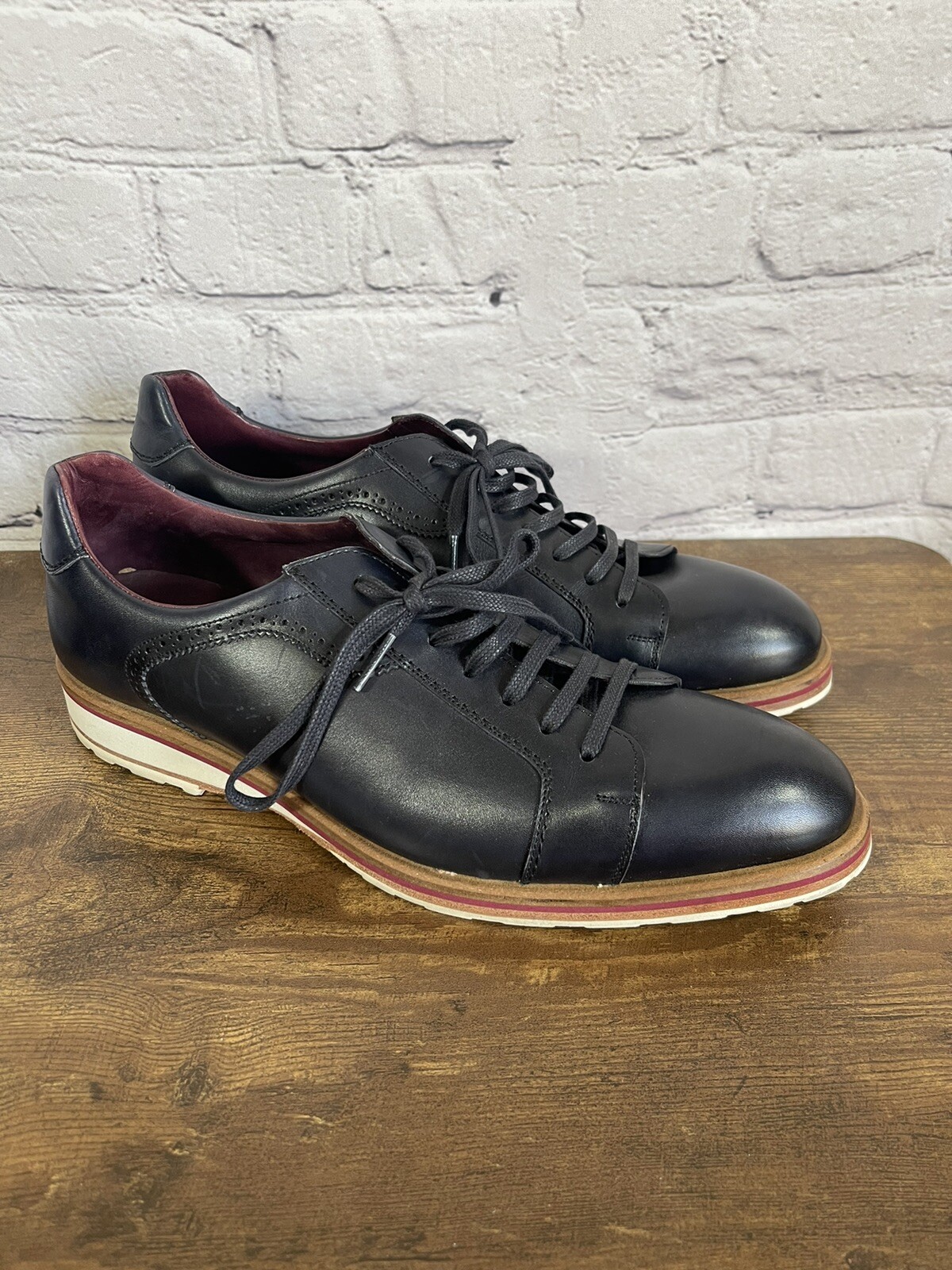 SAOLA Mezlan "Mendel" 6749 1 Graphite Genuine Burnished Calfskin Lace up Shoes 8M