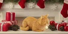 Holiday Stocking Stuffer 3" Orange Cat Sleeping Hand Painted Figurine Statue