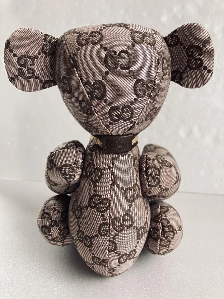 Lot de 2 ours en peluche en toile Gucci GG couleur beige bleu avec boîte occa... - Photo 4/4