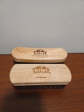 2 KIWI SHOE SHINE BRUSH 100 Natural Horsehair Bristles Wooden Handle