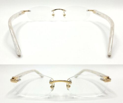 New Cartier Pearl White CT0056O 002 Eyeglasses Rimless Occhiali Gold Frame 52mm - Picture 3 of 11