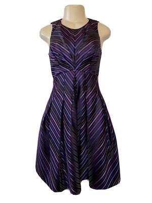 Jill Stuart Dress S NWT Purple Black Textured Puff Skirt Fit Flare - Main Image