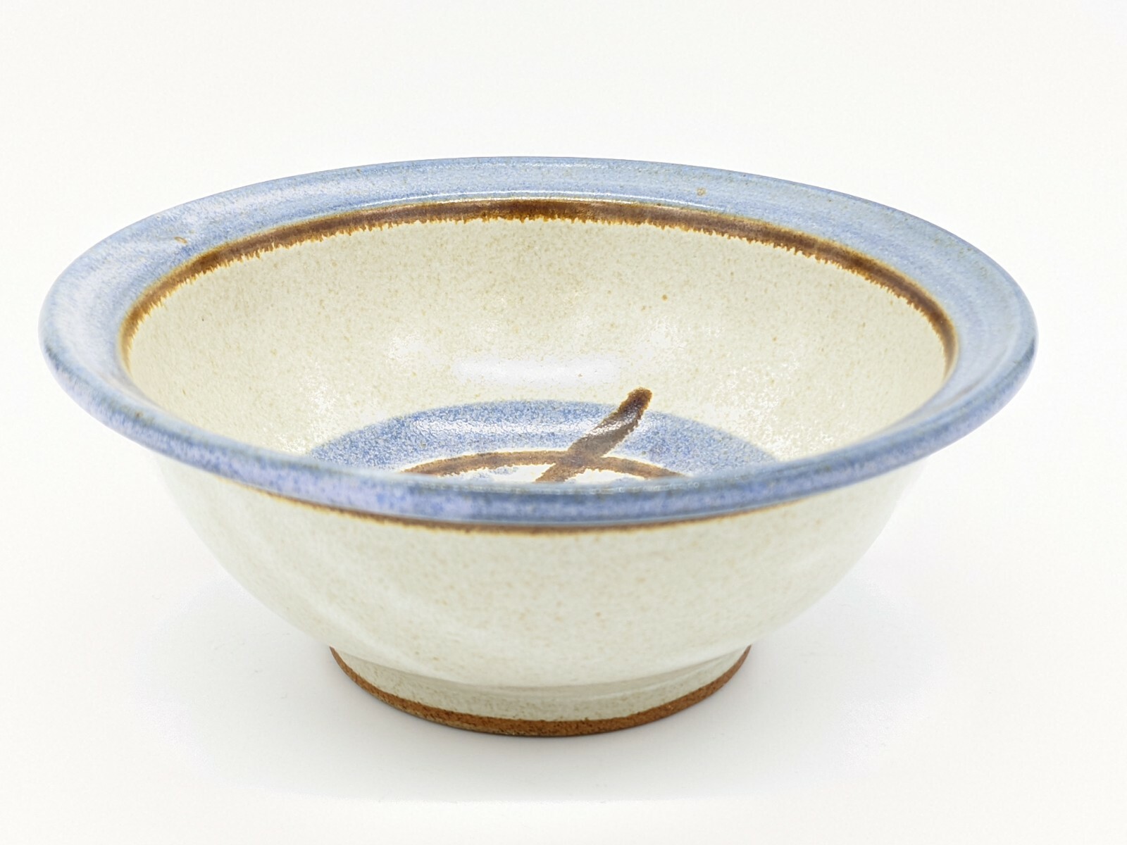 Handmade Studio Art Pottery Bowl Blue Brown Glaze Design 7" | eBay