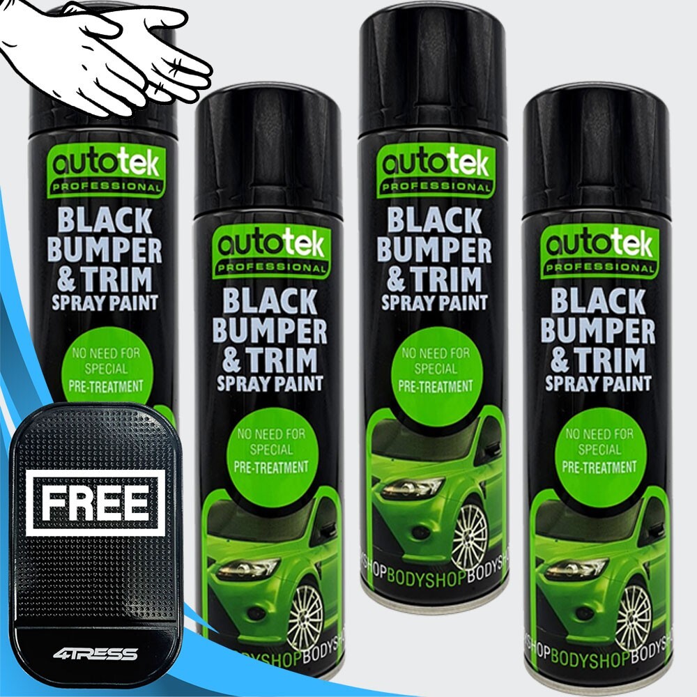 4x500ml AUTOTEK Car Black Faded Plastic Bumper Trim Restore Spray Paint BTB+G+M