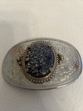 Beautiful Western Style Oval Belt Buckle silver-fleck turquoise resin cabochon