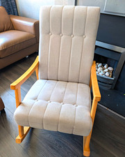 Grey Upholstered Padded Armchair, Light Wood Frame, Solid, Indoor 85x65x40cm