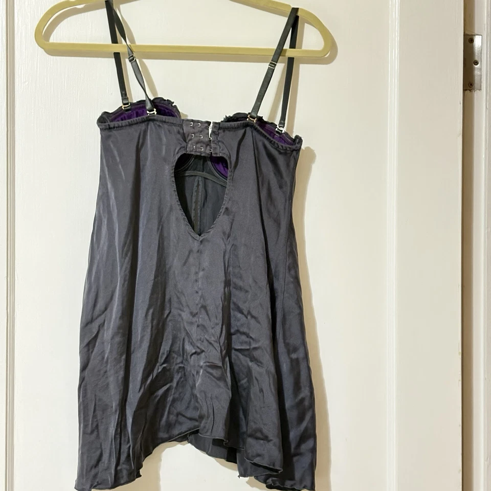 Elle Macpherson Intimates Silk Babydoll 34C Gray Pink Lace Lingerie Rare - Image 3 of 4