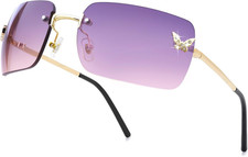 Rimless Rectangle Y2K Sunglasses for Women Men Cute Small Clear Frameless Tinted