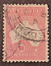 ROOS - 10/- Grey & Pink (3rd watermark *USED* SG 43 (CV $700)
