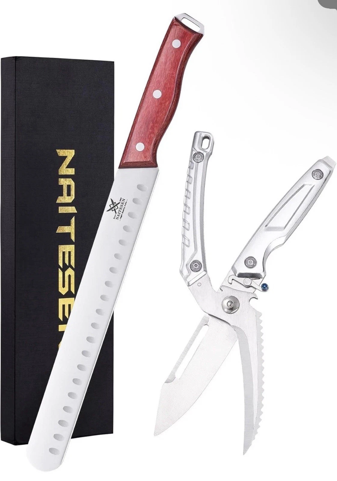 2PCS Brisket Carving Knife and Poultry Shears Set for BBQ