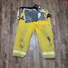 Vintag3GLOBE Firefighter Pants W Suspenders Yellow Date 4-89 Unknown Size