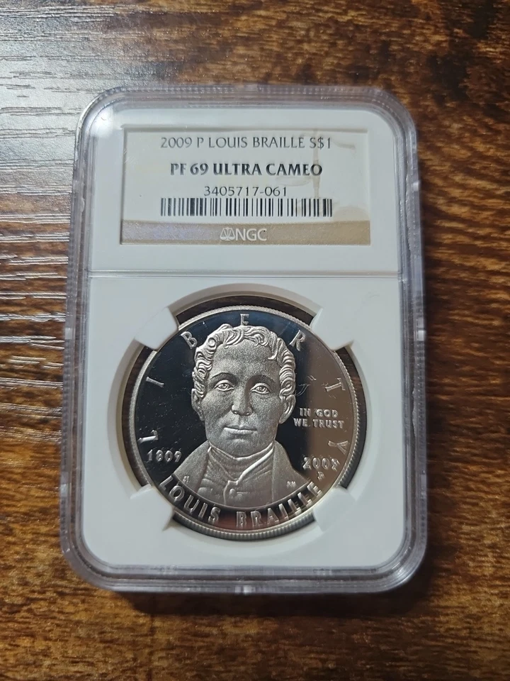 2009-P $1 Silver NGC PF69 Ultra Cameo Louis Braille Dollar 90% Coin 3405717-061 - Image 2 of 4